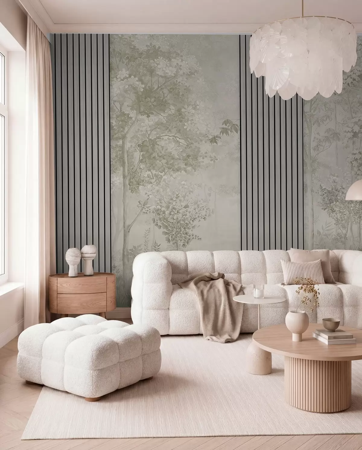 murales de pared Paneles de madera y delicado bosque en tonos verdes w00670v2