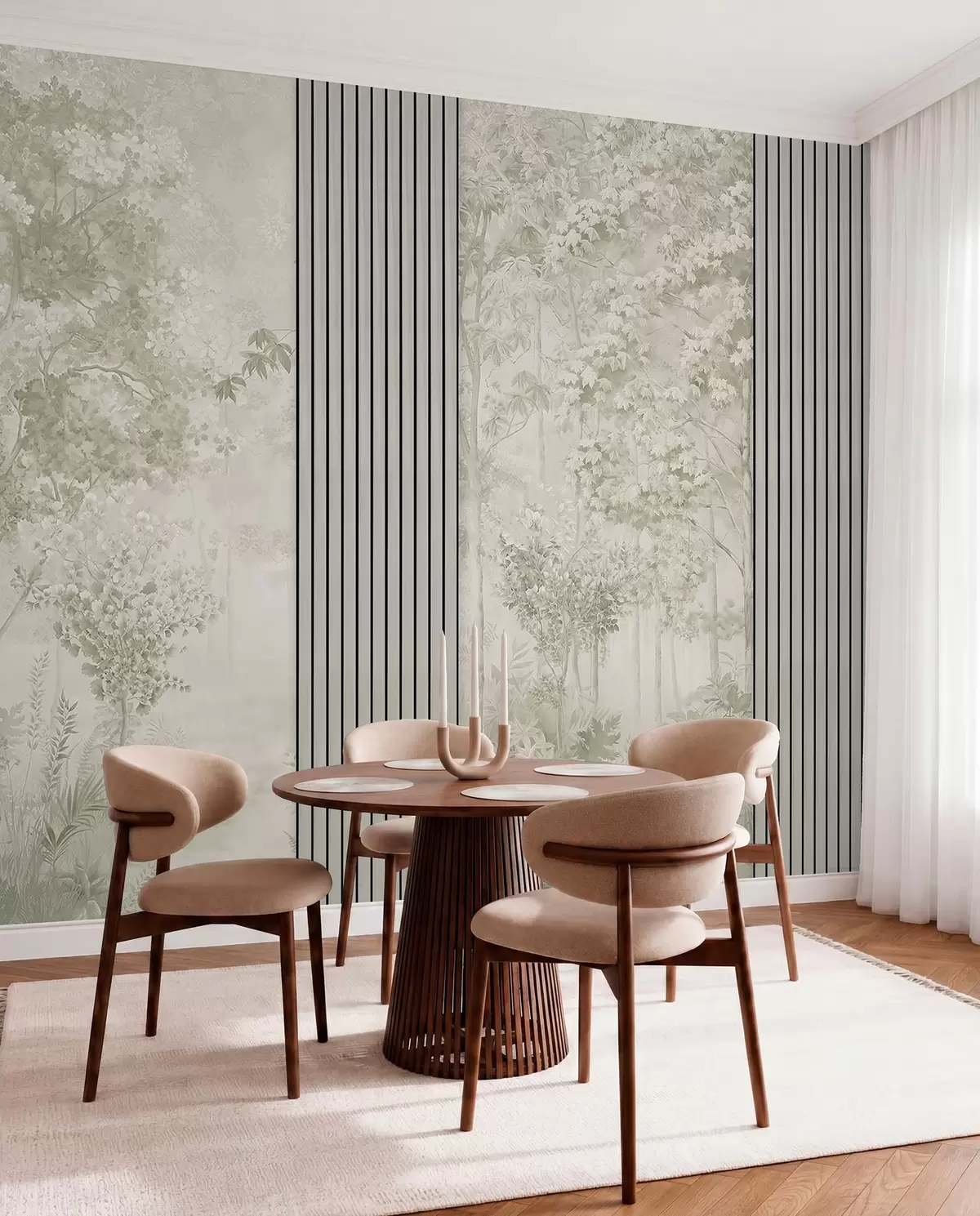 murales de pared Paneles de madera y delicado bosque en tonos verdes w00670v2
