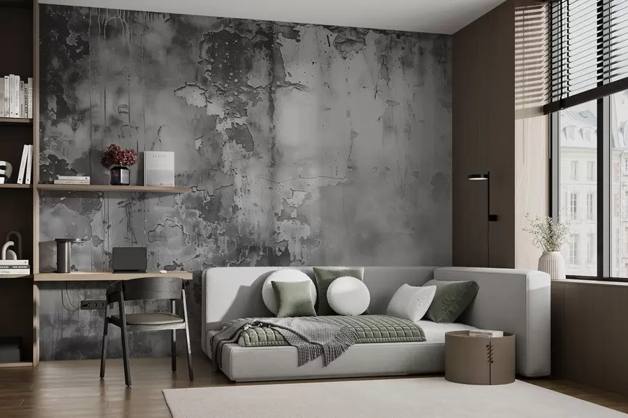 murales de pared Humo y pared gris en mal estado w00766