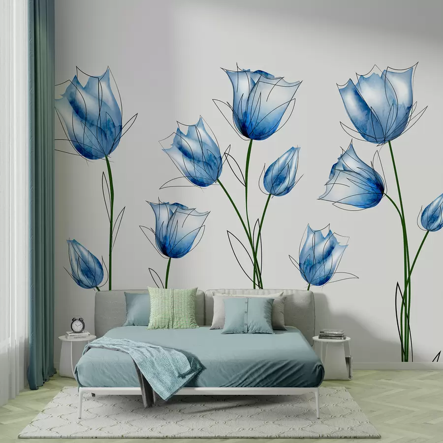 murales de pared Flores de acuarela azul w00745