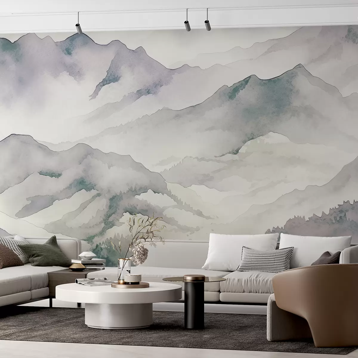 murales de pared Cordilleras acuarela, paisaje, paisaje, azul, gris, color sepia w00840v1
