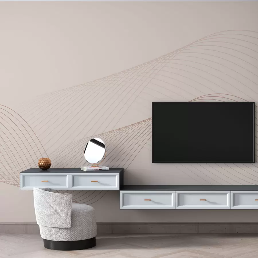 murales de pared Líneas geométricas 3D estilo de tendencia moderna sobre un fondo beige w00893v1