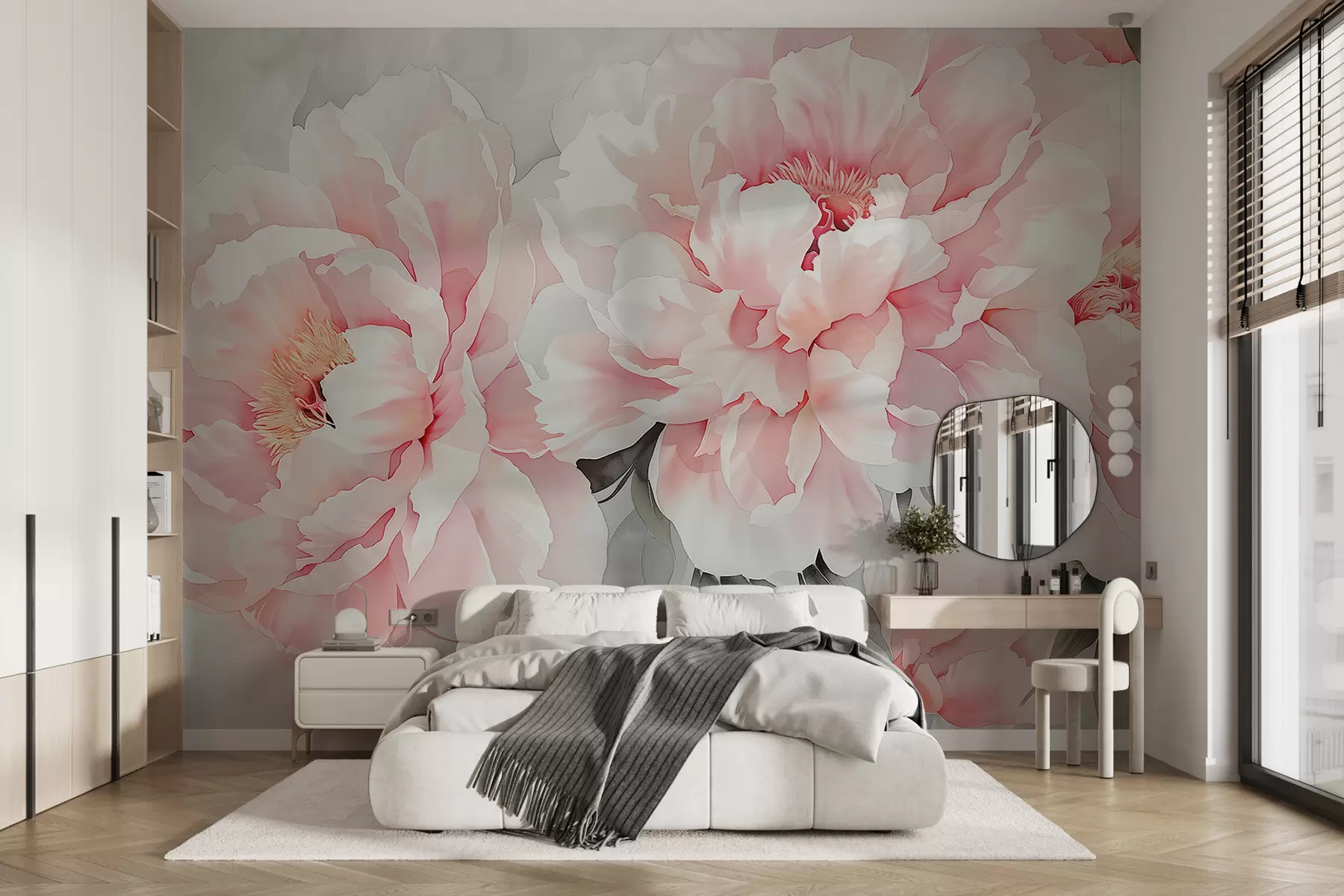 murales de pared Grandes flores rosadas delicadas w00870