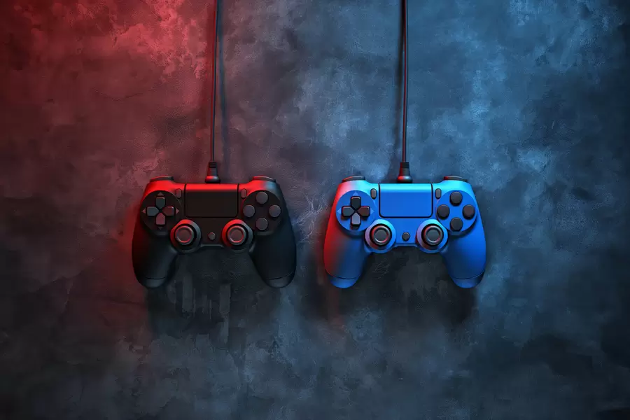 murales de pared DualShock negro y azul sobre un fondo oscuro w01189