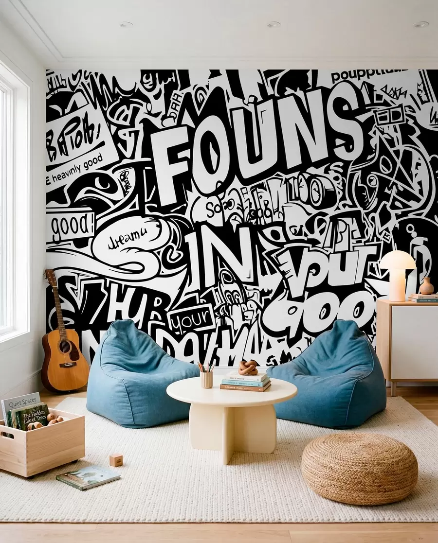 murales de pared Grafiti en blanco y negro w01190