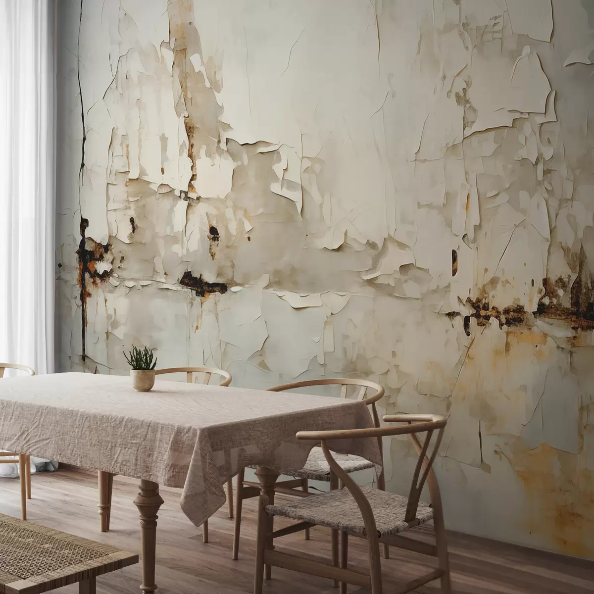 murales de pared Grietas y desgastes de pintura en la pared, color gris azul, beige. w01208