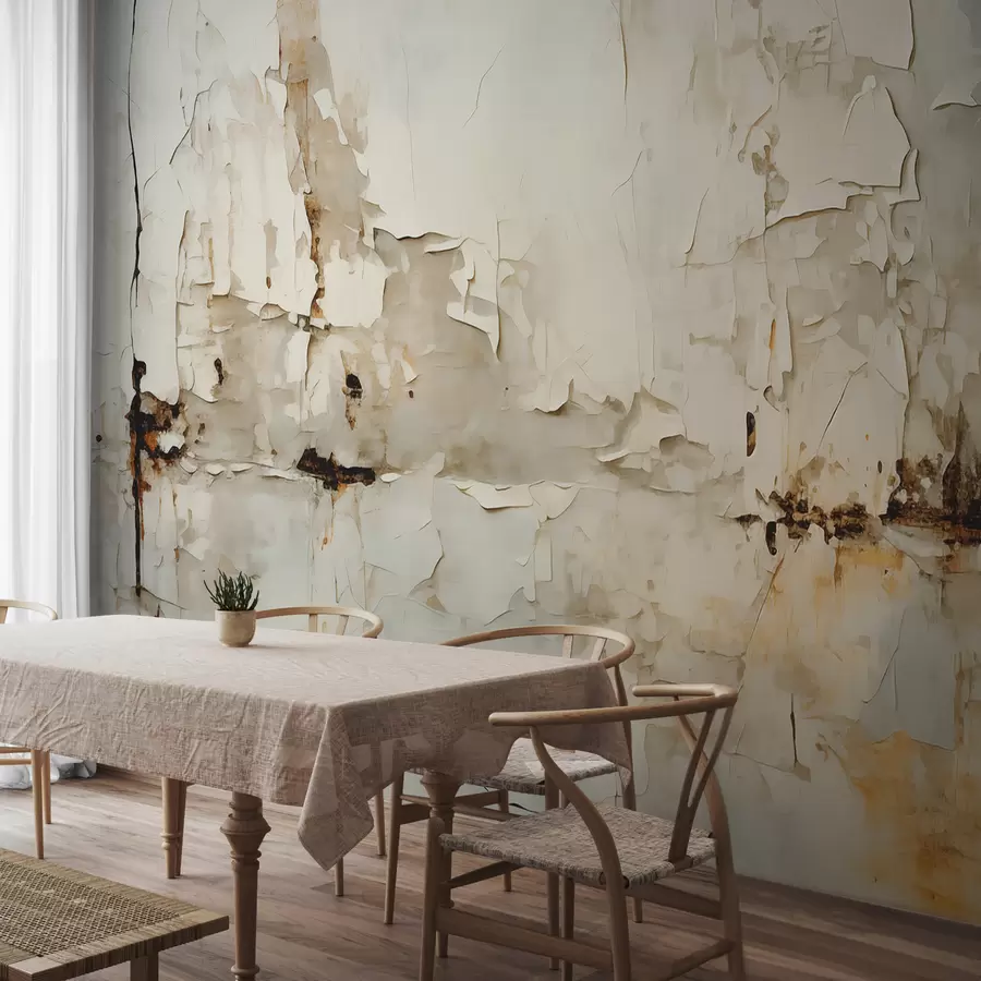 murales de pared Grietas y desgastes de pintura en la pared, color gris azul, beige. w01208