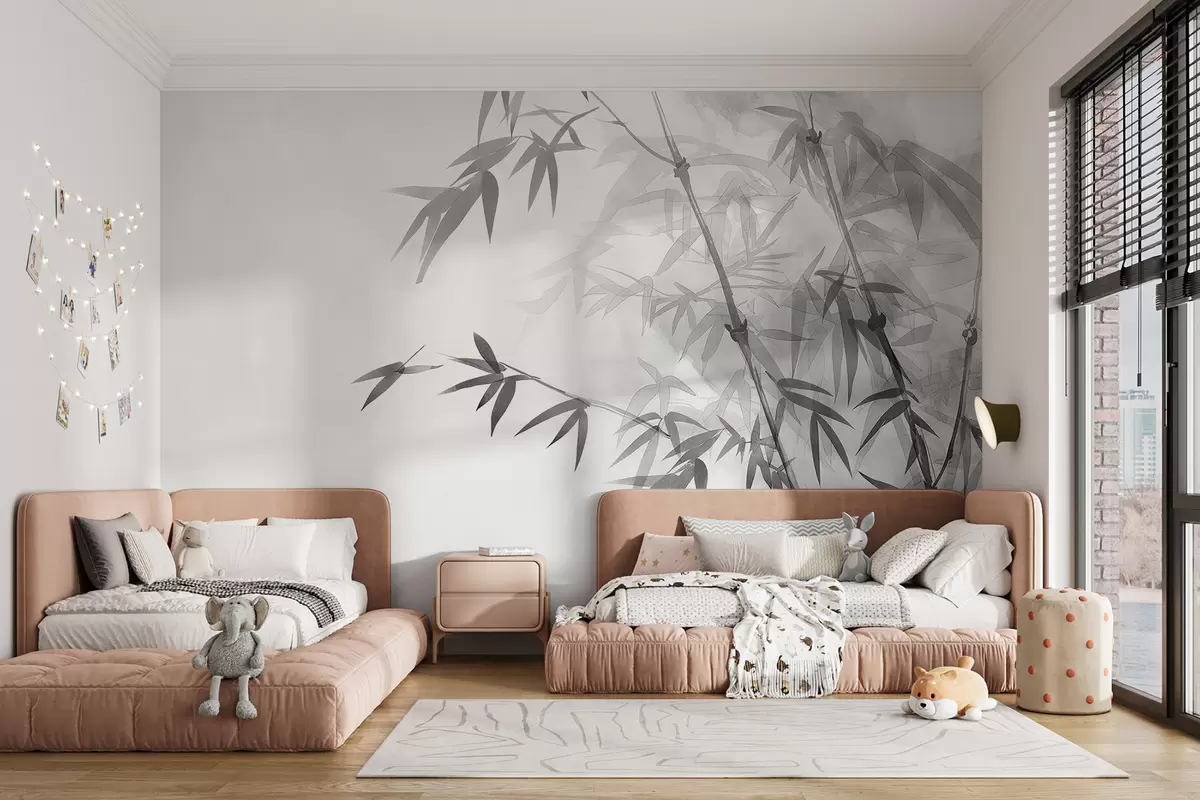 murales de pared Bambú en acuarela gris w00687v1