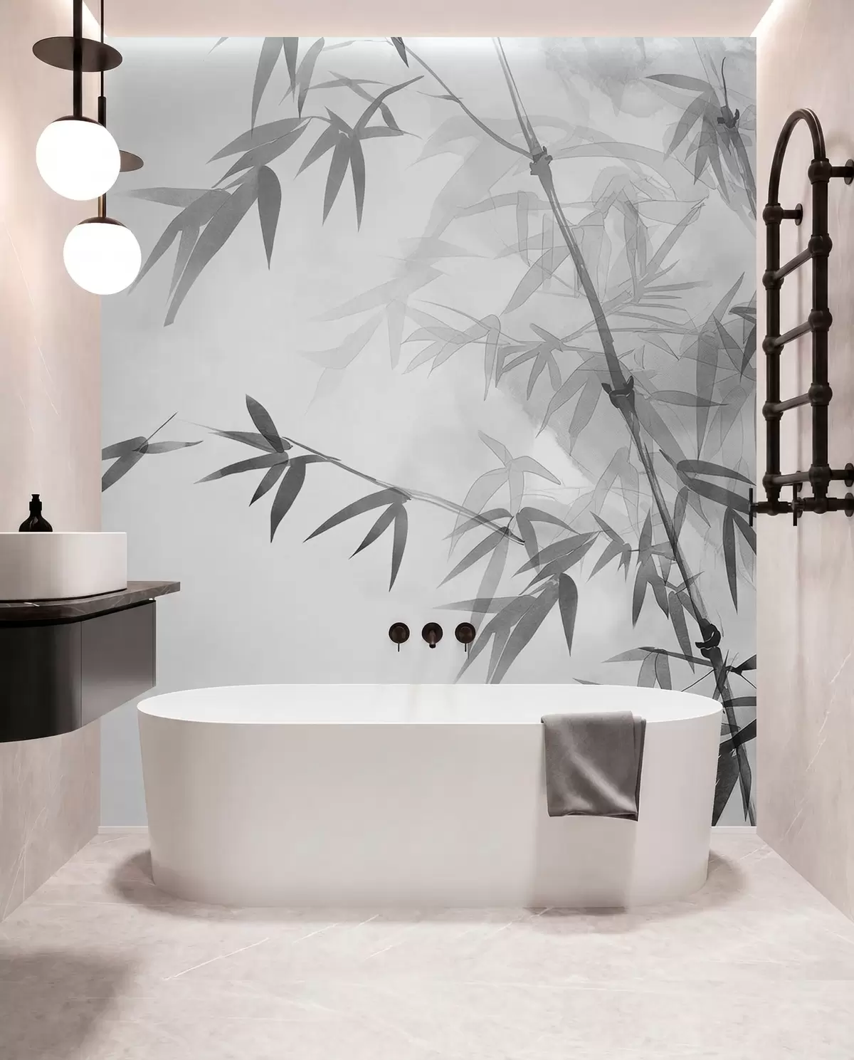murales de pared Bambú en acuarela gris w00687v1