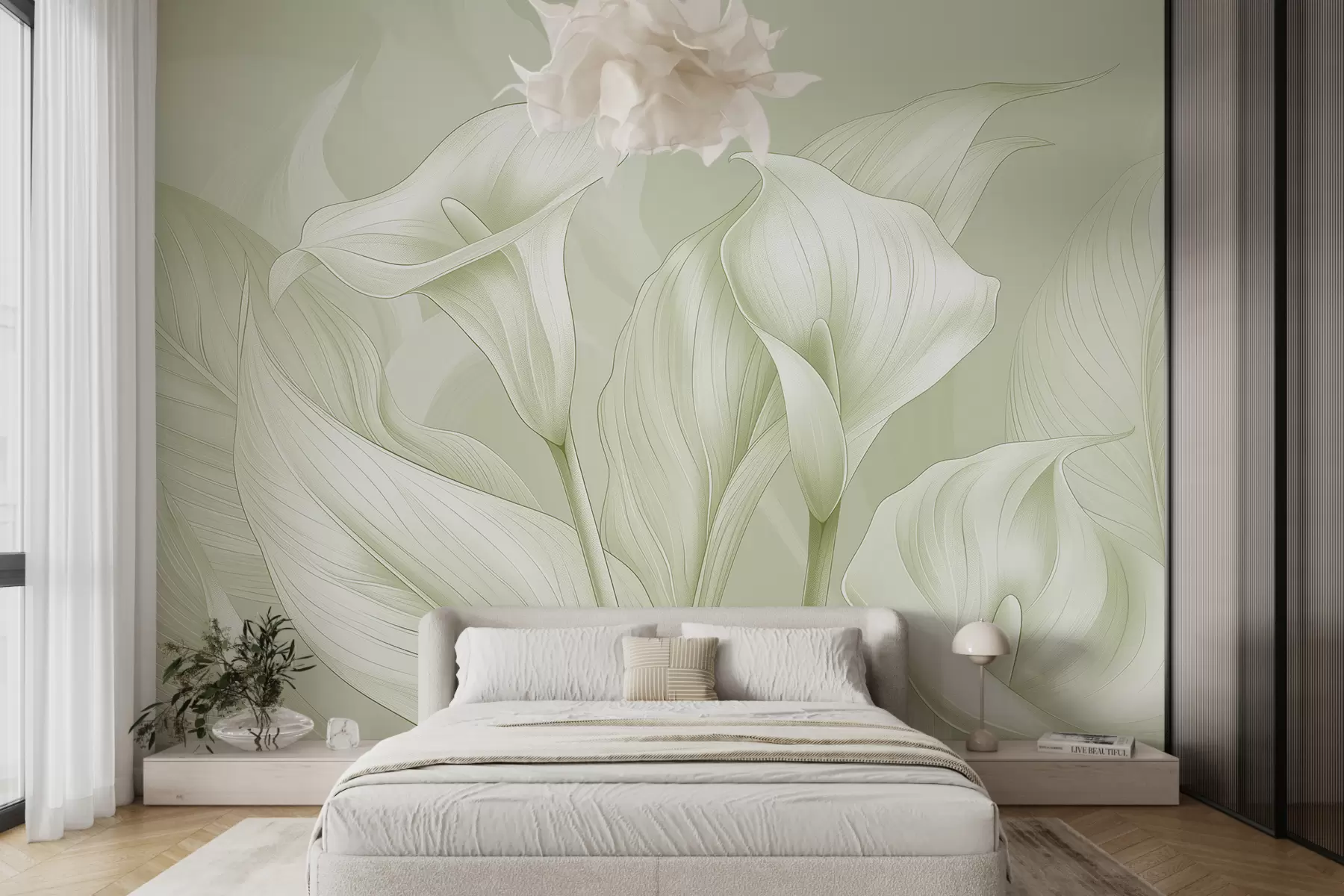 murales de pared flores delicadas en color verde w01195v3