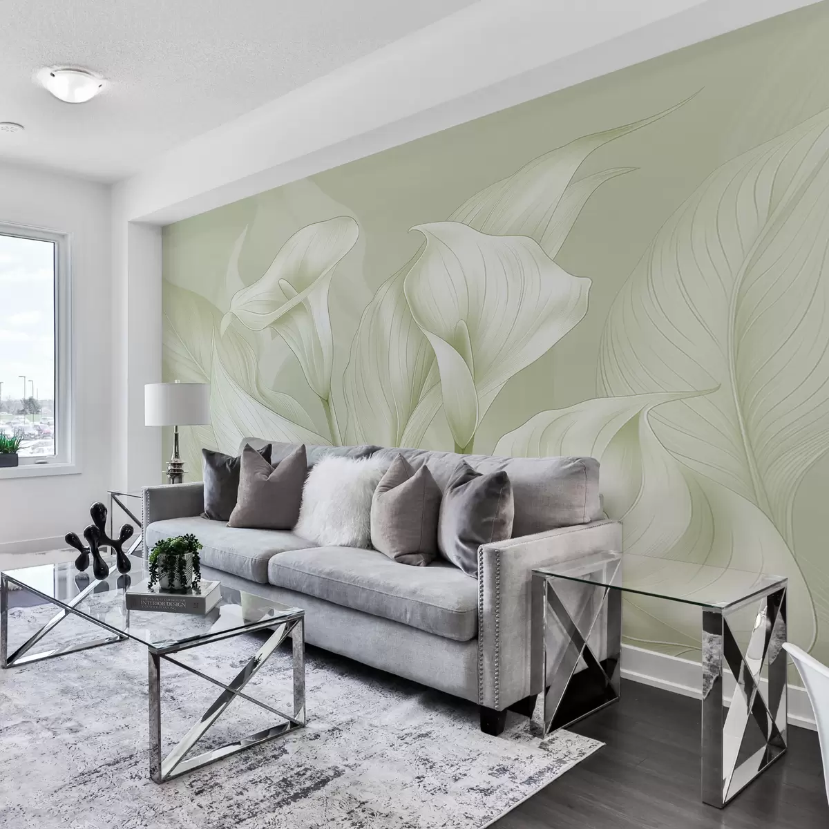 murales de pared flores delicadas en color verde w01195v3