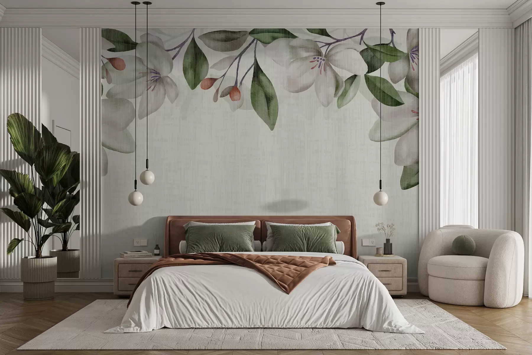 murales de pared Grandes flores de magnolia sobre fondo claro texturizado w00933