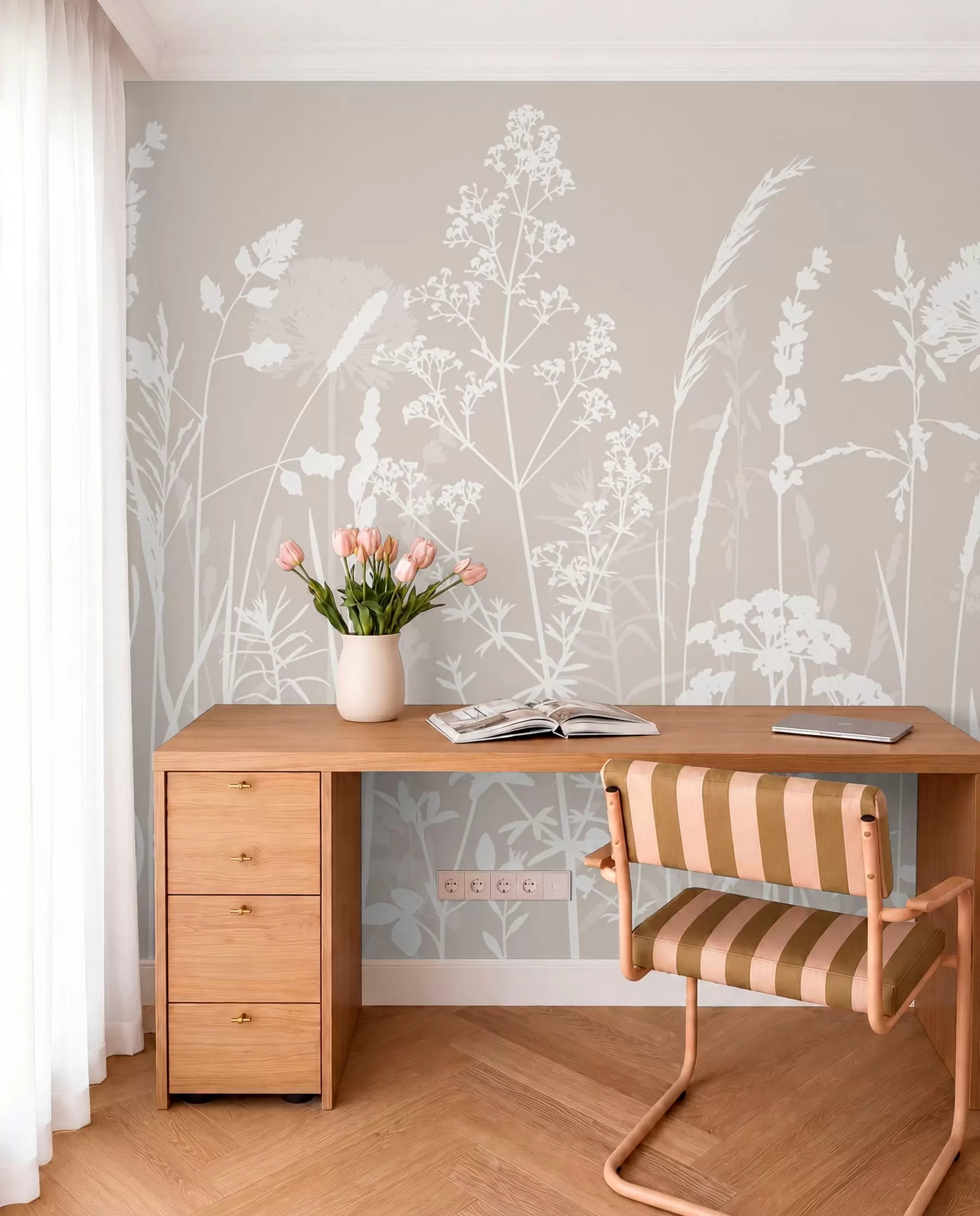 murales de pared Siluetas de flores blancas w01270