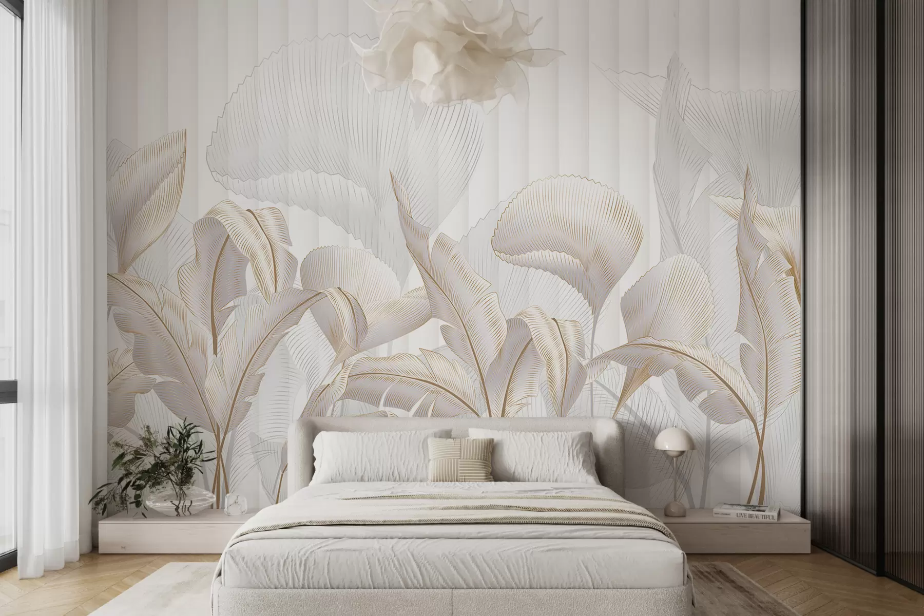 murales de pared Primer plano de hojas tropicales sobre fondo blanco con textura w01237