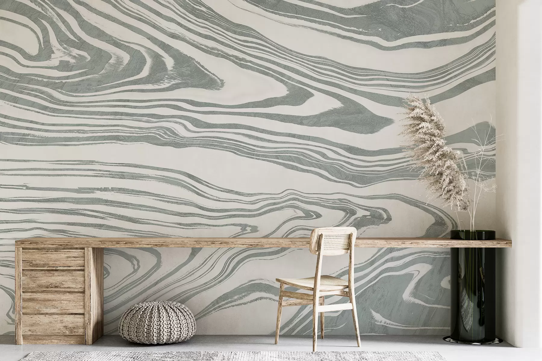 murales de pared Patrón de mármol gris arremolinado, con líneas y curvas fluidas y orgánicas que crean un diseño moderno y abstracto. w01239
