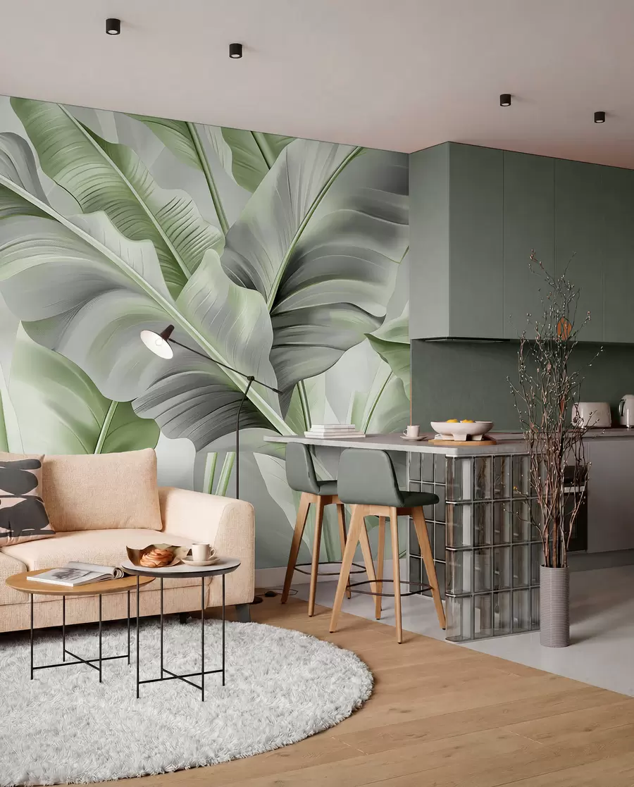 murales de pared Hojas de banano en salvia w07876v3