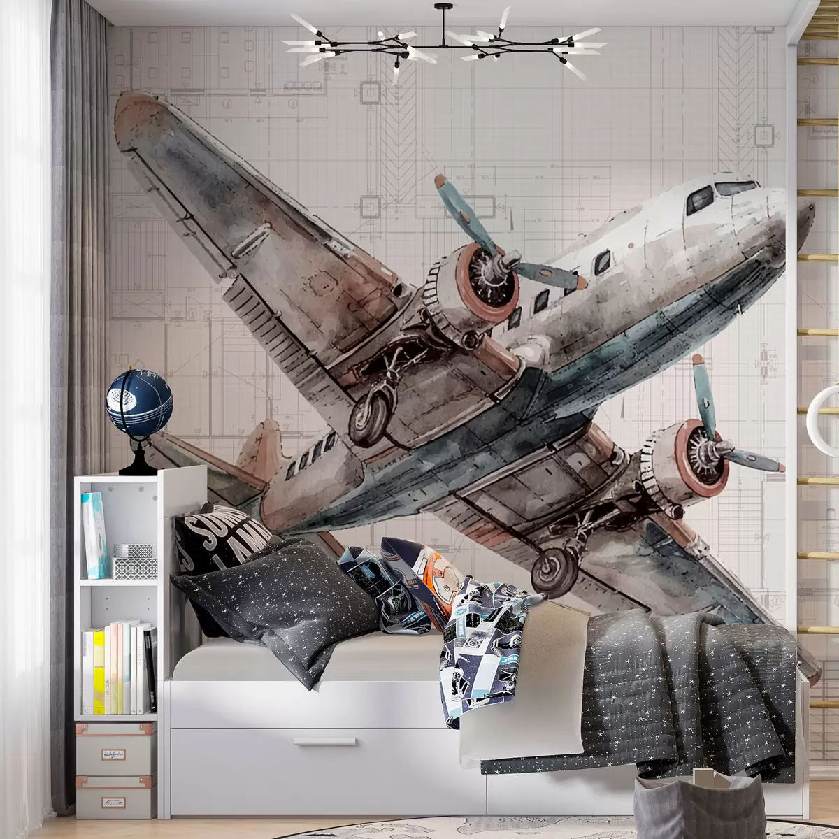 murales de pared Avión estilo escandinavo para niños w07911