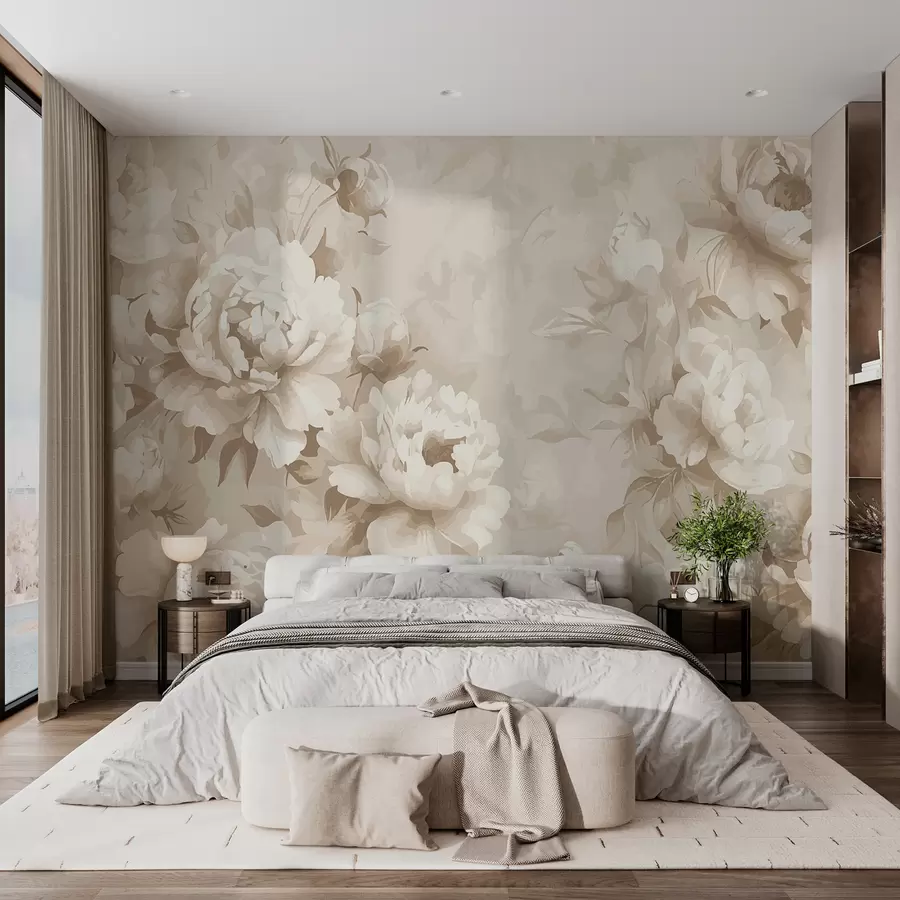 murales de pared Peonías en colores pálidos y delicados w07891