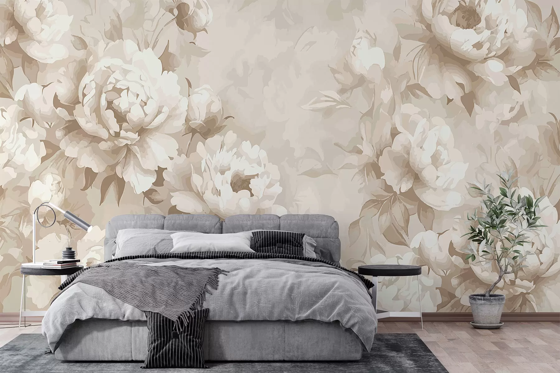 murales de pared Peonías en colores pálidos y delicados. w07891