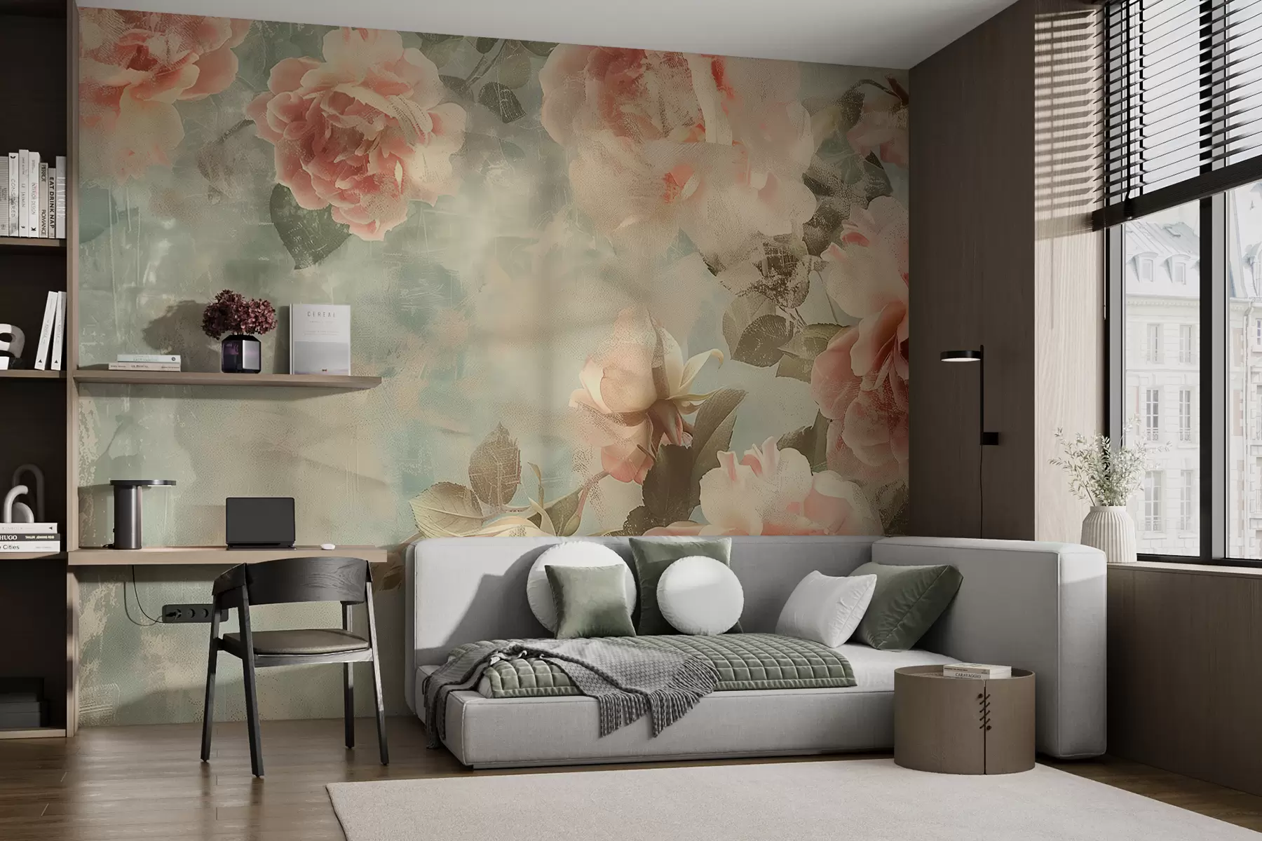 murales de pared Fondo ahumado con flores delicadas. w07941