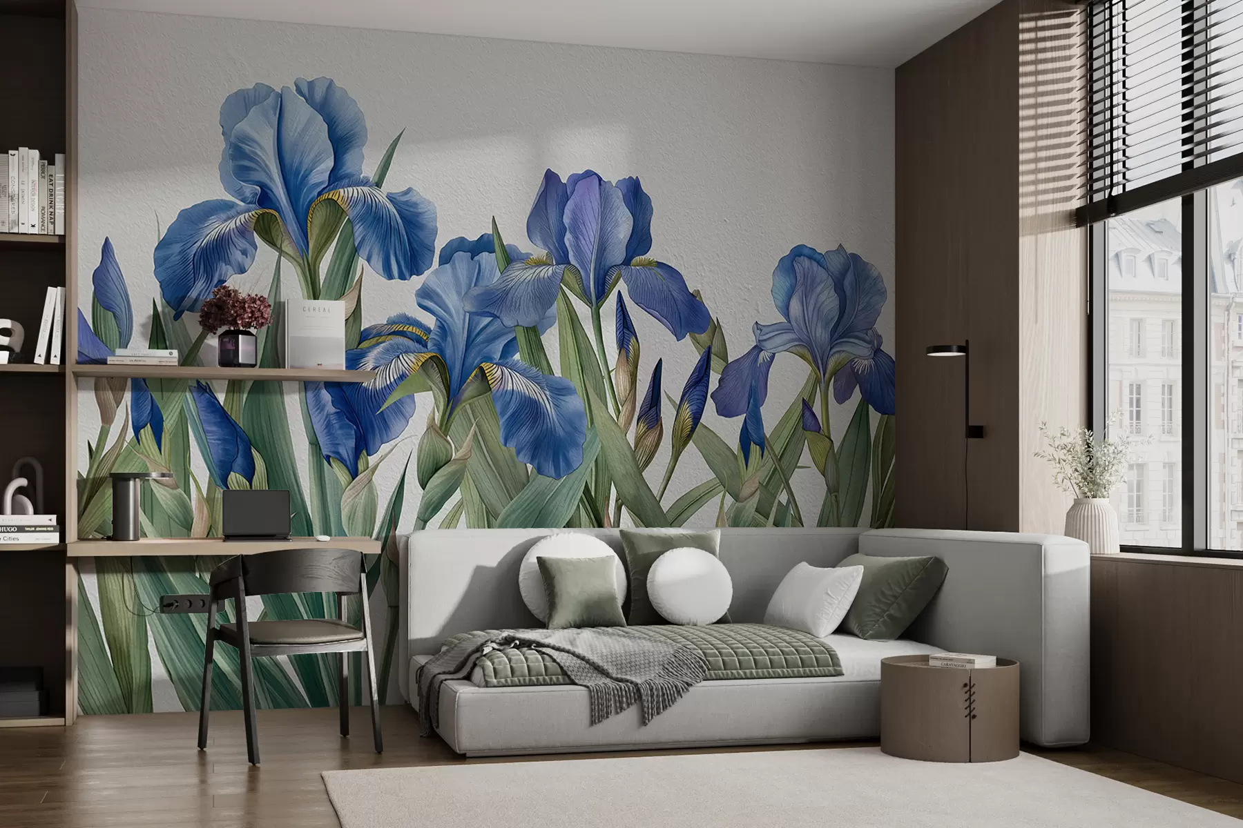 murales de pared Grandes lirios pintados sobre un muro de hormigón blanco w07949