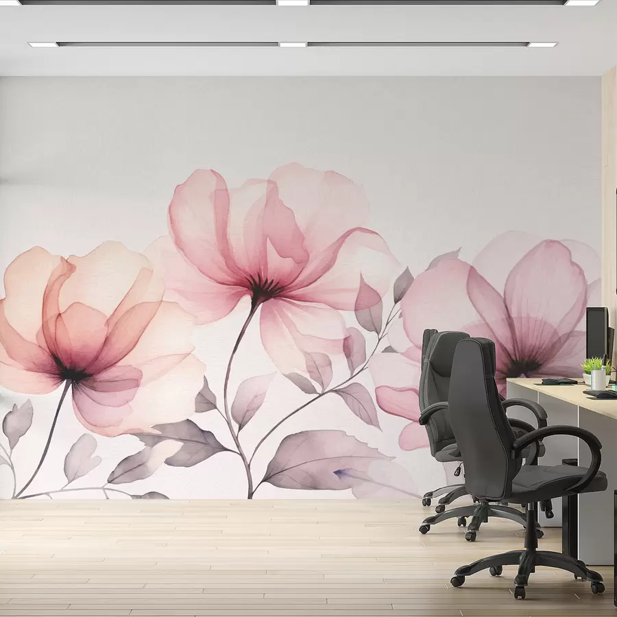 murales de pared grandes flores rosadas de acuarela w07956