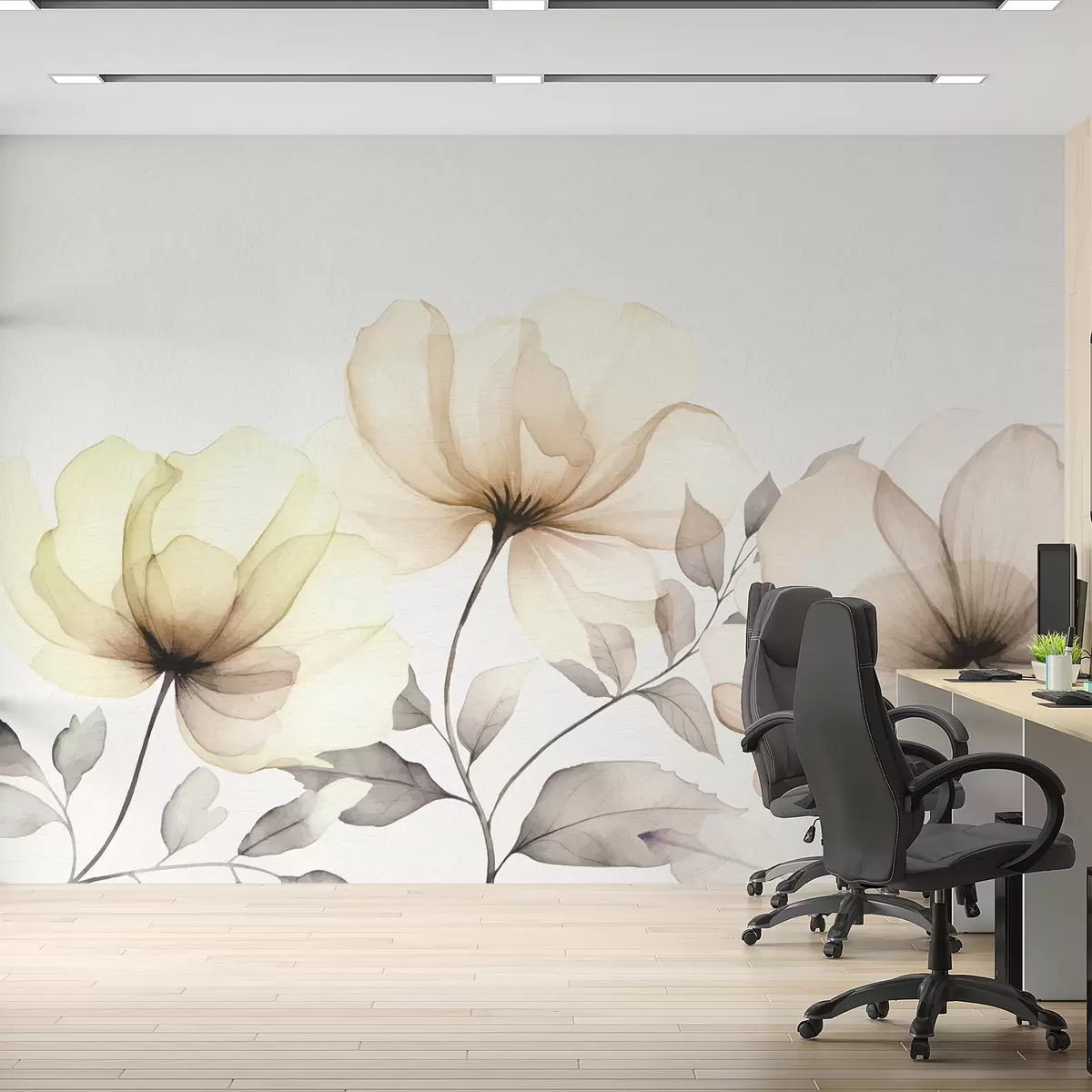 murales de pared flores grandes de acuarela beige w07956v2