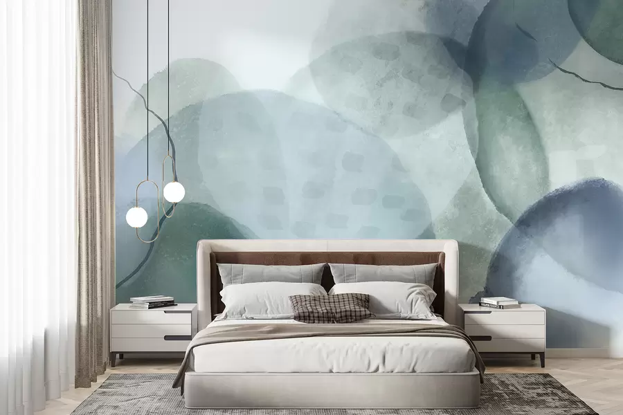 murales de pared Formas abstractas suaves de acuarela en tonos de azul, verde y blanco w07926