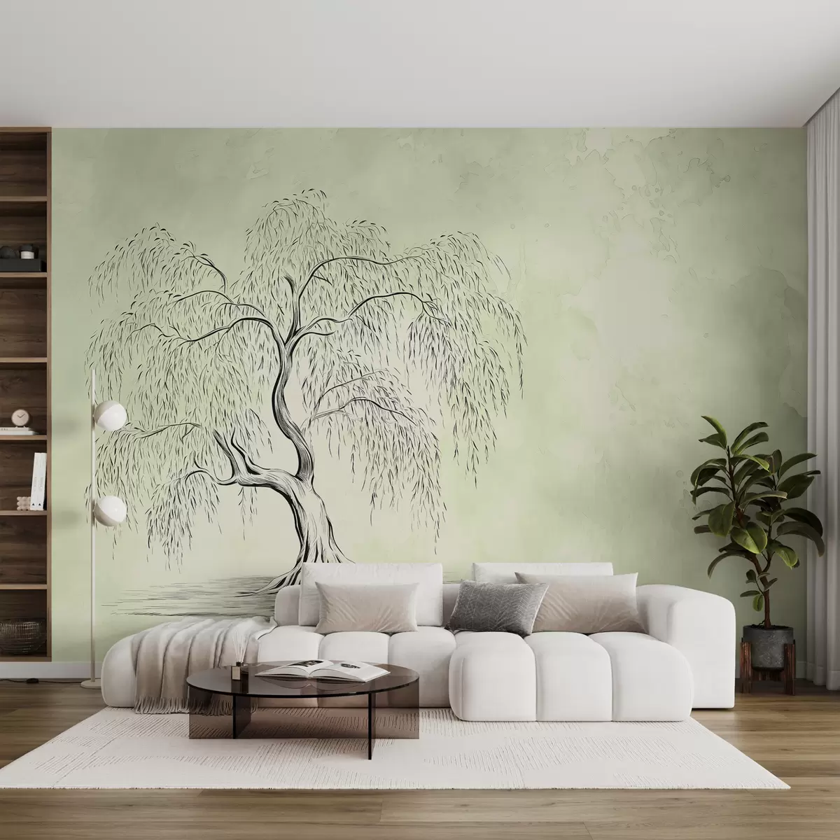 murales de pared Sauce sobre fondo de acuarela gris verde w07969v1