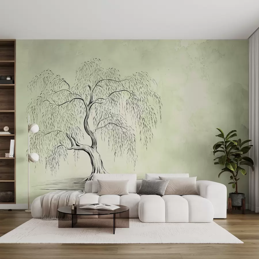 murales de pared Sauce sobre fondo de acuarela gris verde w07969v1