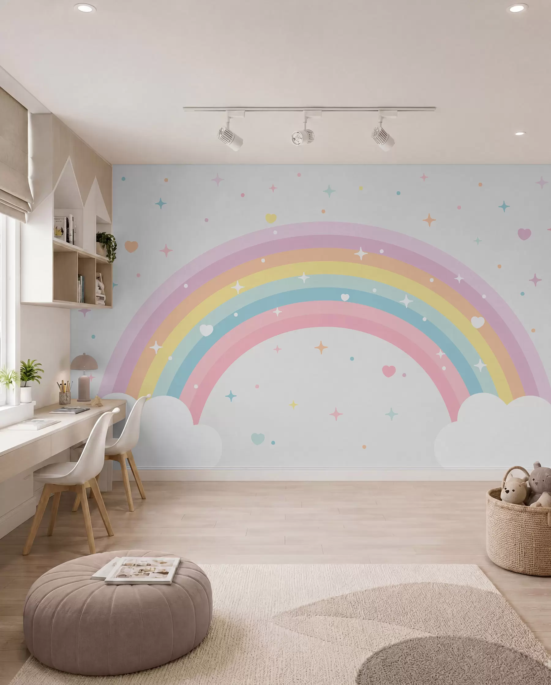 murales de pared Arcoíris con corazones w08109
