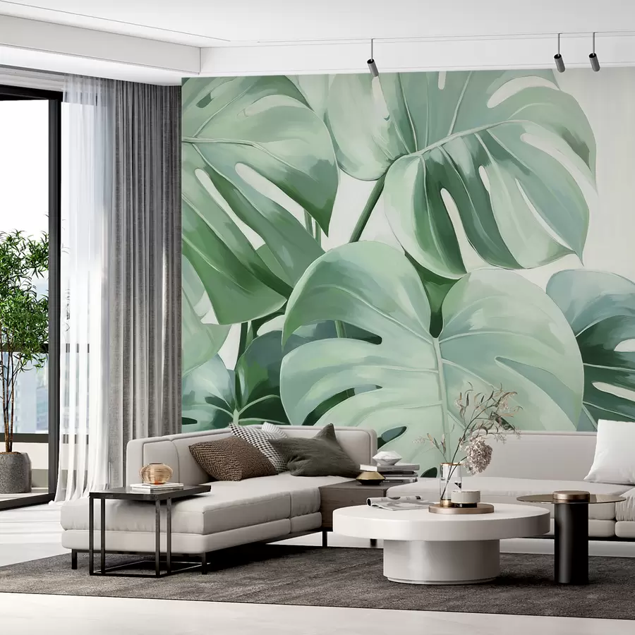 murales de pared Grandes hojas verdes de monstera tropical w08116