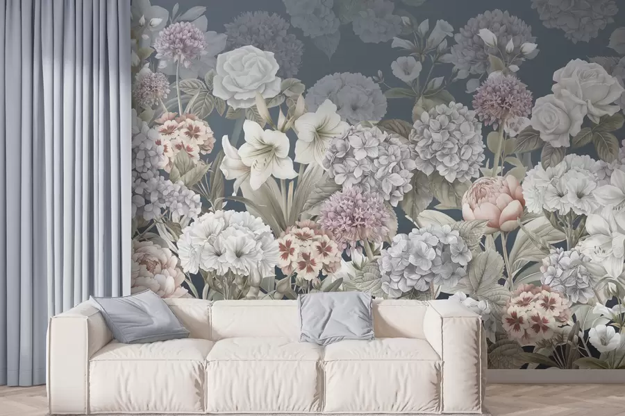 murales de pared Mágico jardín de verano sobre un fondo azul. w08140v1