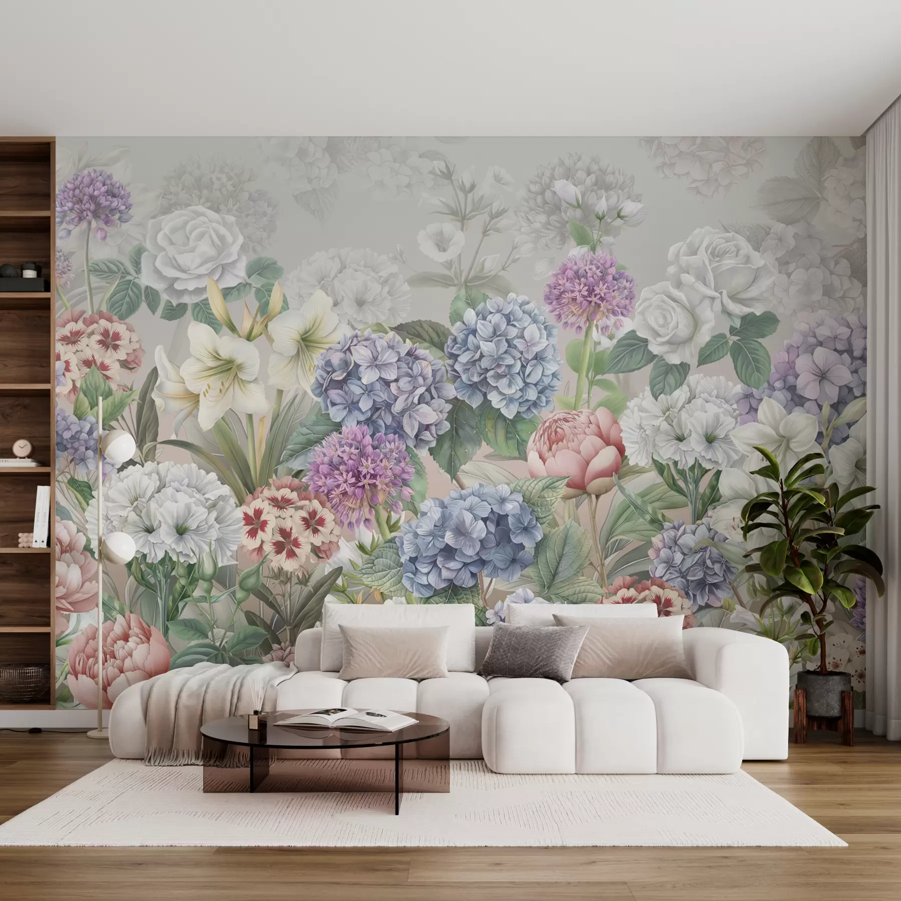 murales de pared Mágico jardín de verano con flores en colores pastel w08140v3