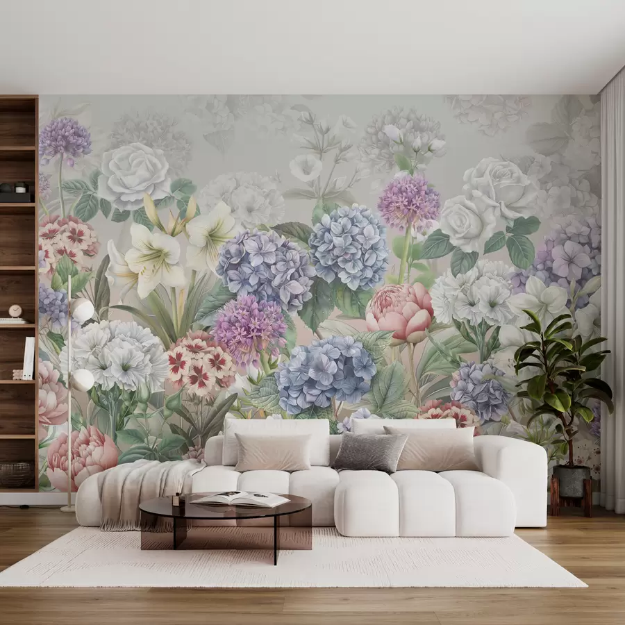 murales de pared Mágico jardín de verano con flores en colores pastel. w08140v3