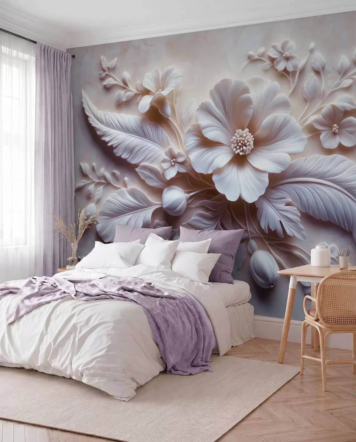 murales de pared Pétalos esculpidos en lila w01340v1