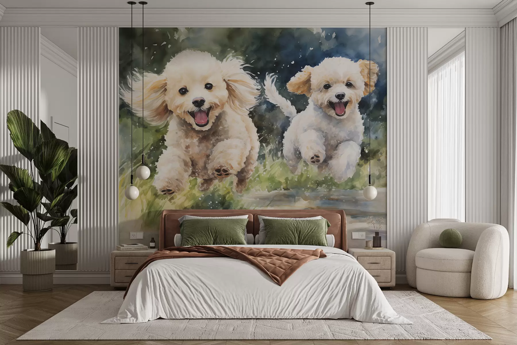 murales de pared Acuarela de perritos corriendo w00940
