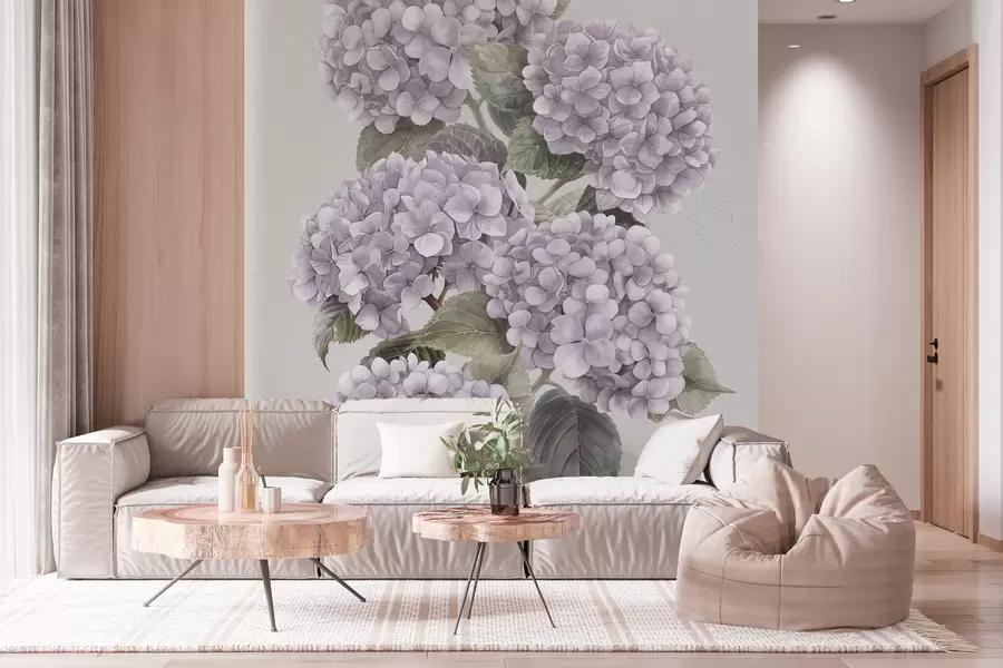murales de pared Ramas de hortensia en suaves colores rosa w08176v1