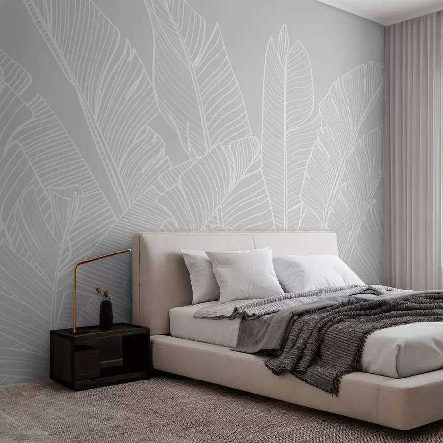 murales de pared Hojas de plátano tropical color gris minimalismo nueva tendencia w08210v1