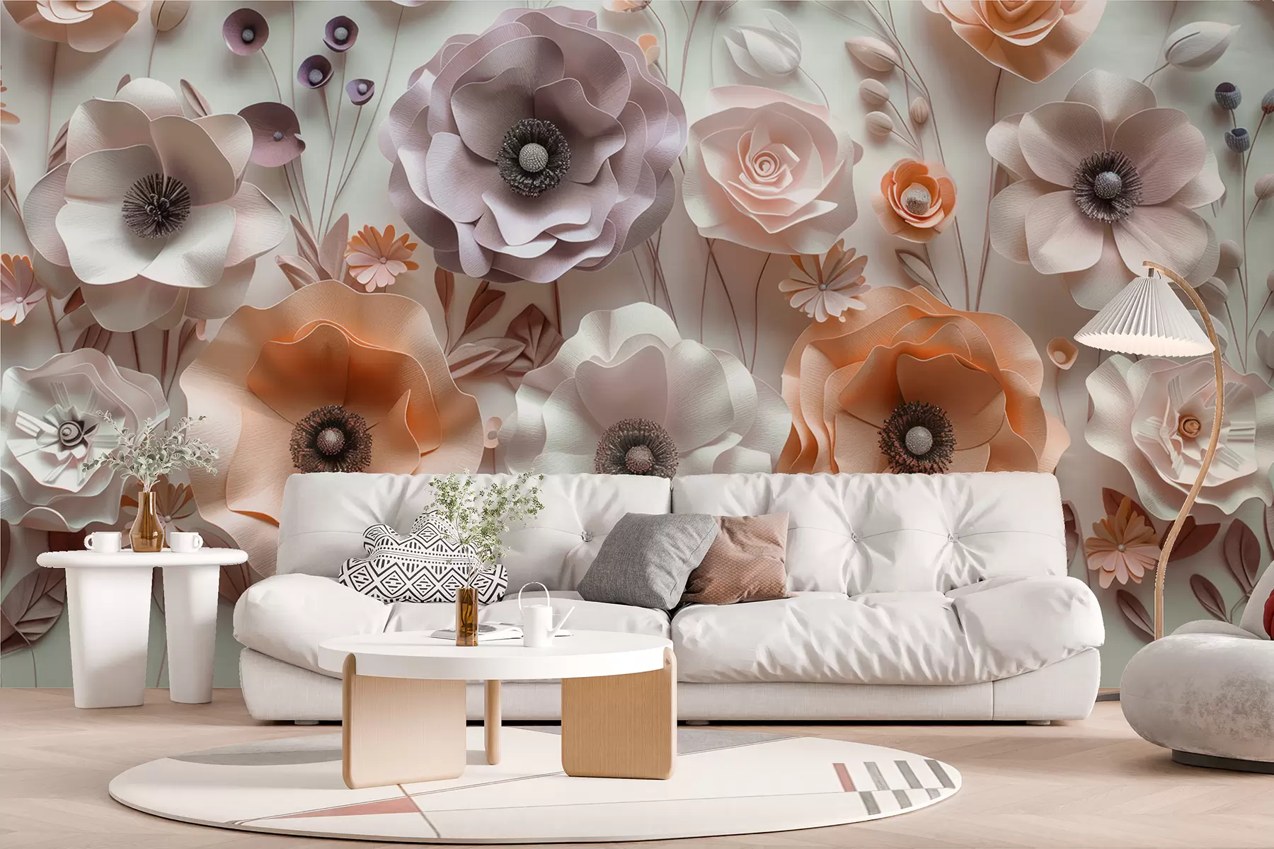 murales de pared Flores voluminosas y elegantes en colores suaves. w01395v1