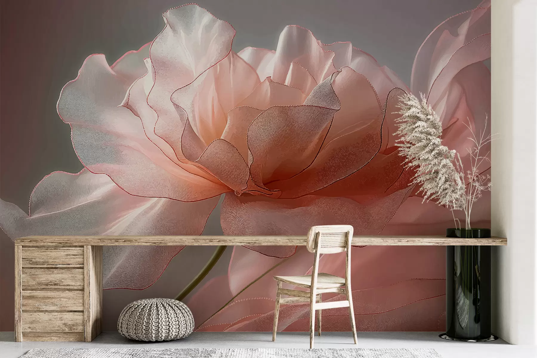 murales de pared Flor grande en tonos rosa y pastel w01414