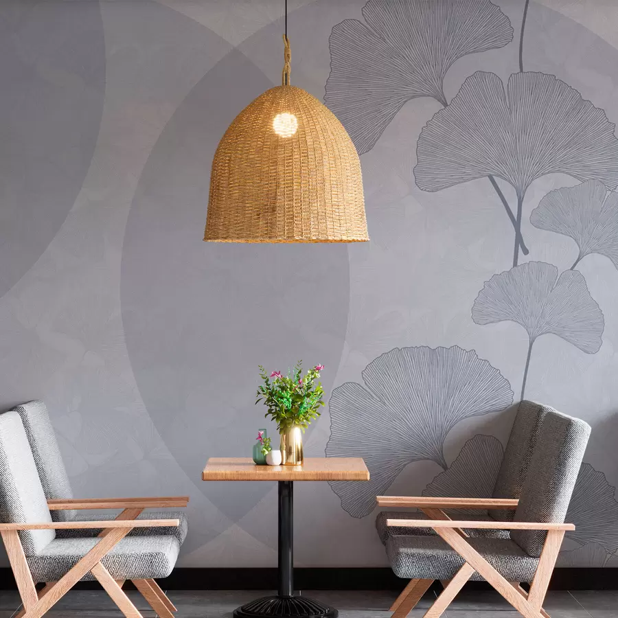 murales de pared Hojas grandes de ginkgo y geometría de color azul w01465v1