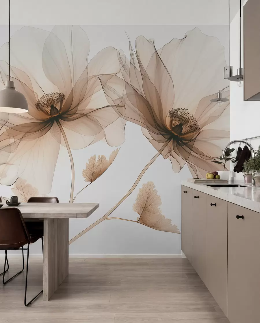 murales de pared Flores de tinta cobriza w01482