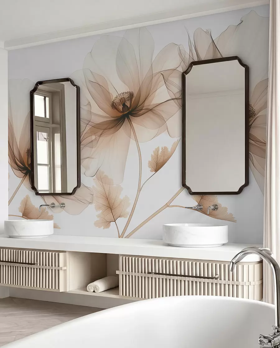 murales de pared Flores de tinta cobriza w01482