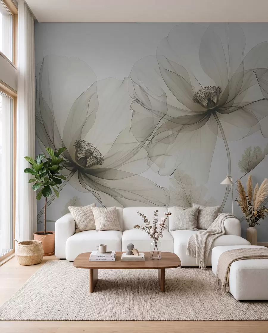 murales de pared Flores de tinta sepia w01482v2