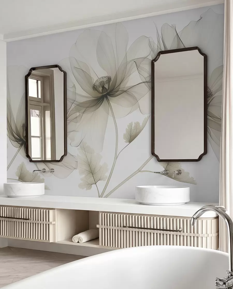 murales de pared Flores de tinta sepia w01482v2
