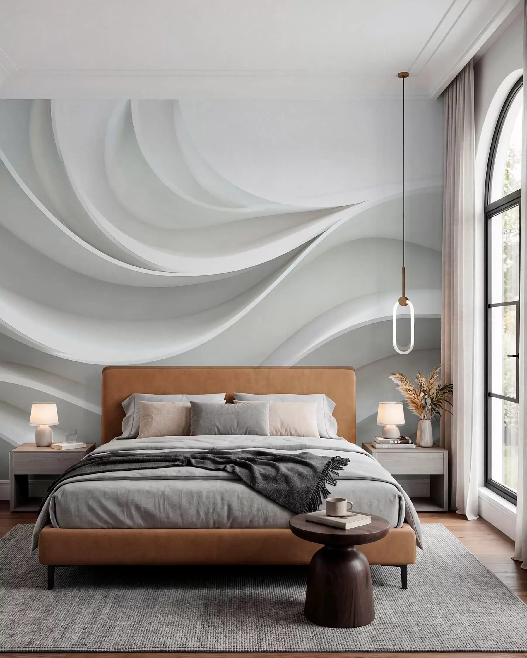 murales de pared Forma de onda abstracta volumétrica 3D blanca w01471