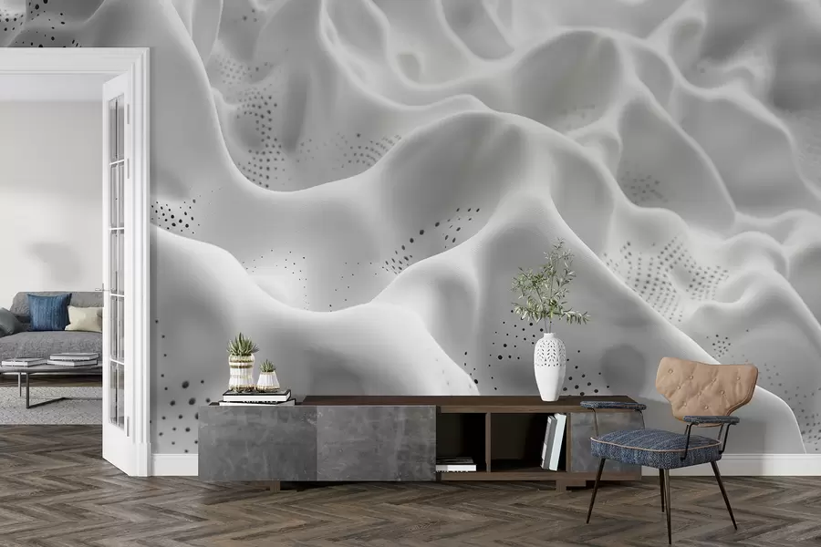 murales de pared Colinas blancas minimalistas y abstractas con ondas y curvas.  w01473