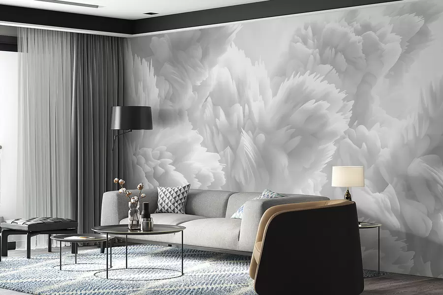 murales de pared Composición abstracta de cristales de nieve en un patrón de plumas de varias capas en una atmósfera etérea w01474