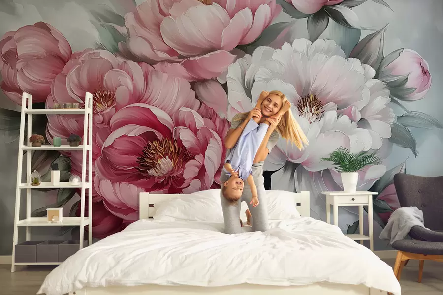 murales de pared Peonías pintadas de forma exuberante w01017